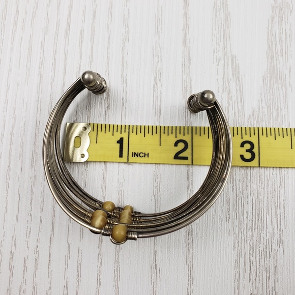 Silver Tone Cuff Bracelet Multi Wire Glass Beads - Picture 5 of 5